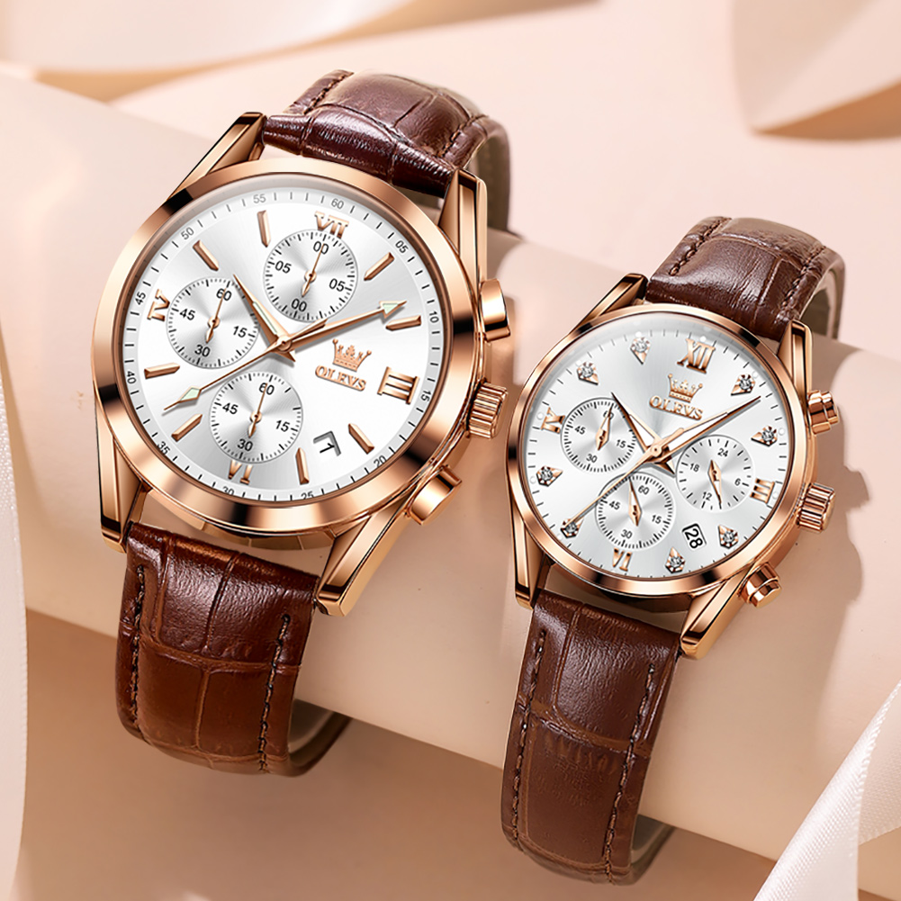 Leather Watch Band Men - OLEVS-Reloj de pulsera de cuarzo resistente
